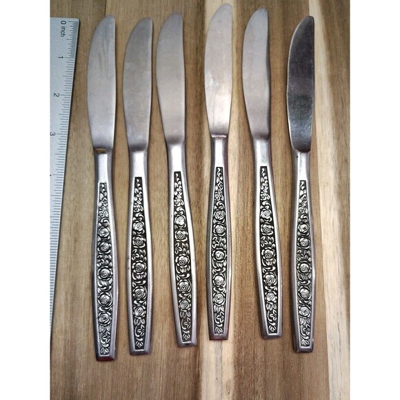 6 Dinner Knives Granada Rose Stainless Steel Flatware Silverware Japan - Picture 1 of 5